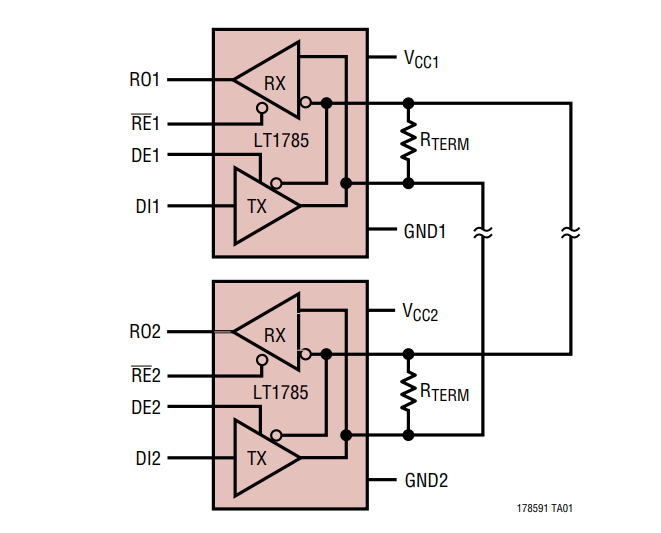 Application Circuit Diagram - Analog Devices Inc. LT1785 Fault Protected RS485/RS422 Transceivers Application Circuit Diagram - Analog Devices Inc. LT1785 Fault Protected RS485/RS422 Transceivers