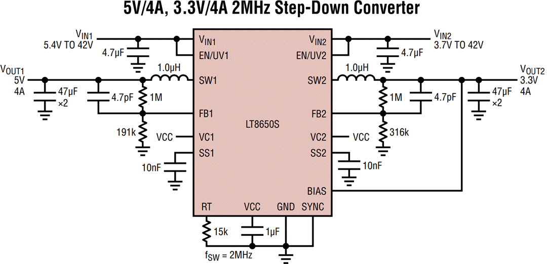 Application Circuit Diagram - Analog Devices Inc. LT8650S Synchronous Step-Down Silent Switcher® 2 Application Circuit Diagram - Analog Devices Inc. LT8650S Synchronous Step-Down Silent Switcher® 2
